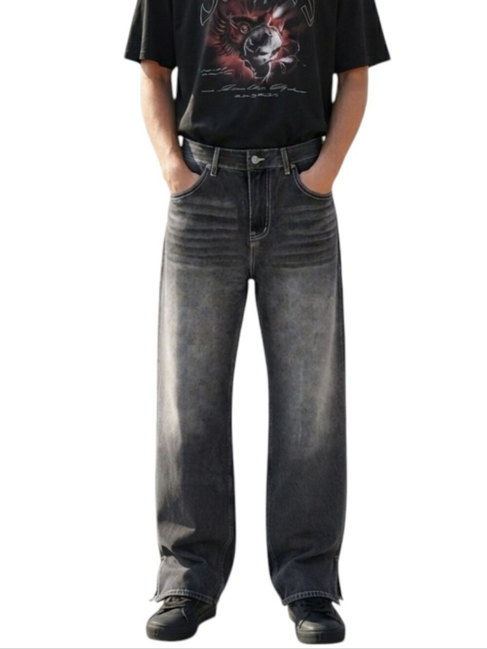 Scuffers Grey Wide-Leg Jeans Size EU 40 US 33x28 Streetwear Ankle Zips